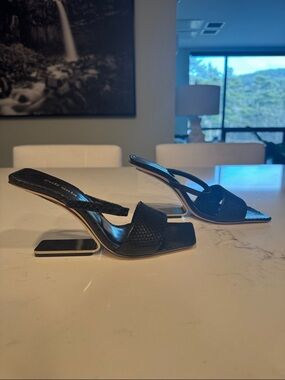 NWT cult gaia Rene Cut-Out Heel Sandals in black snakeskin